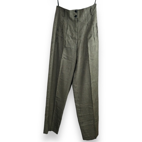 Vintage Jennifer Moore High Waisted Trousers Tan Houndstooth Neutral Wide Leg 80 - Picture 1 of 8